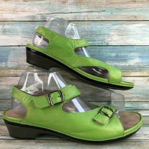 Barefoot Freedom Daphne Comfort Sandal Green Leather Hook & Loop Straps